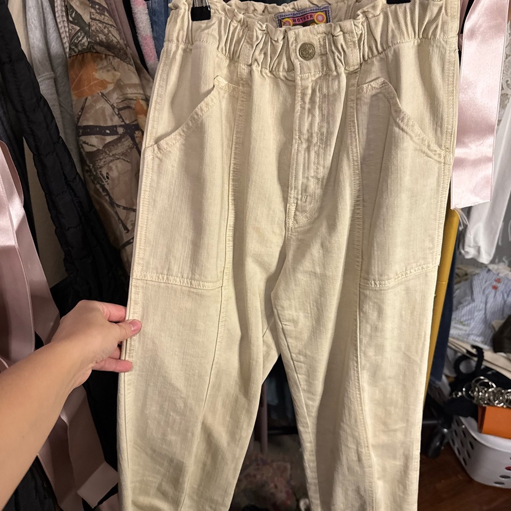 MOTHER Cream Elastic Waist Pants